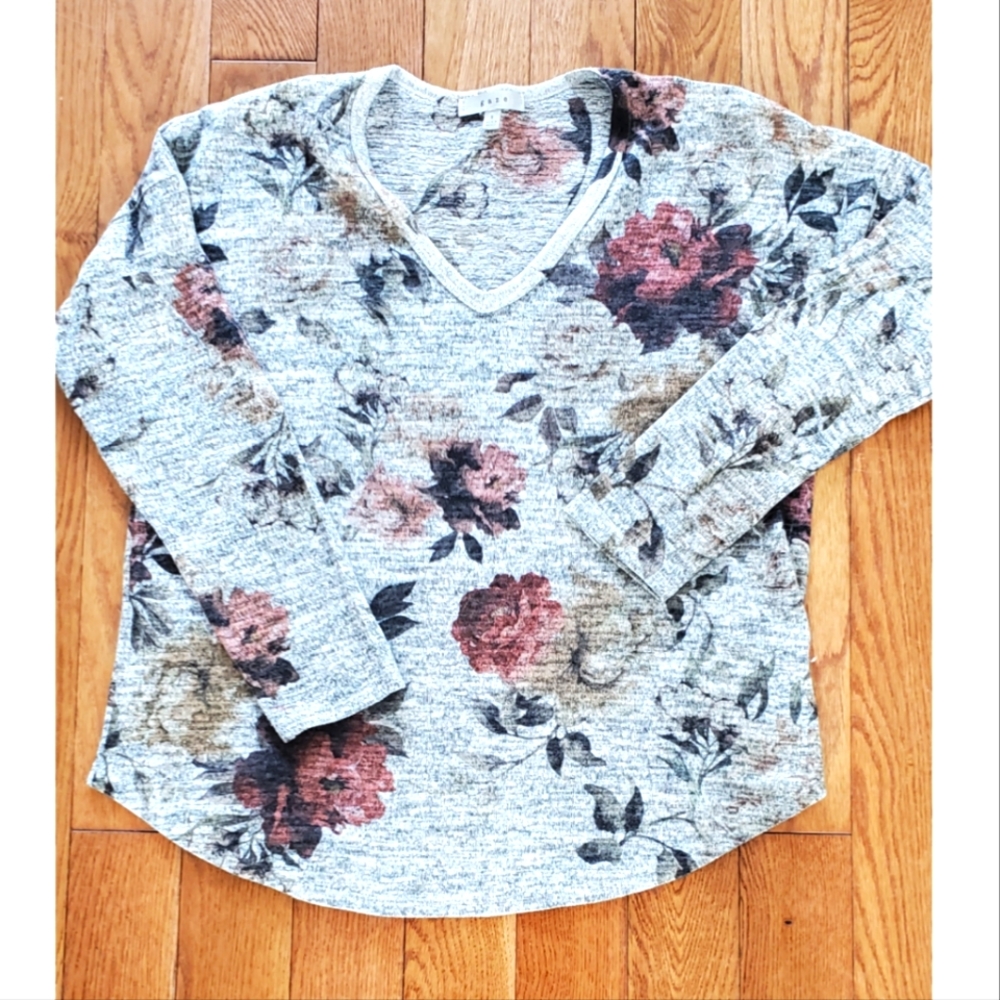 GAZE Floral Loose-Fitted V-Neck Sweater - Size S